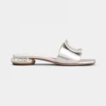 Roger Vivier Women Strass Heel Covered Buckle Mules in Satin-Silver