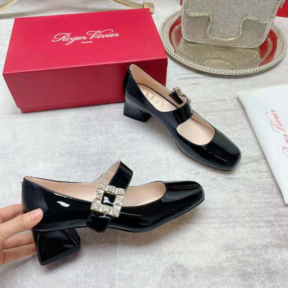 Roger Vivier Women Très Vivier Rhinestone Buckle Babies Pumps-Black 4 Roger Vivier Women Très Vivier Rhinestone Buckle Babies Pumps-Black - Image 4