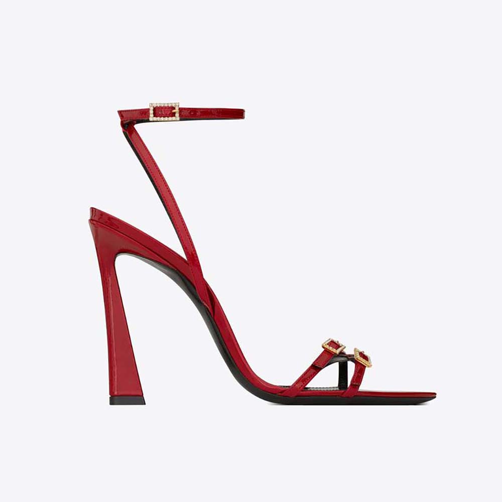 Saint Laurent Ysl Women Lila Sandals In Patent Leather Red