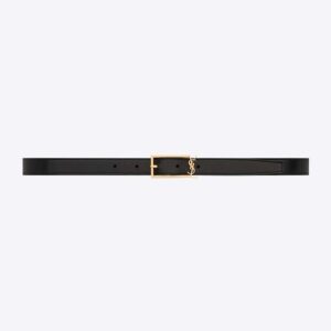 Saint Laurent YSL Women New Cassandre Buckle Belt in Smooth Leather