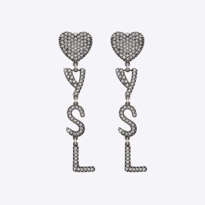 Saint Laurent YSL Women Opyum YSL Heart Earrings in Metal and Crystal