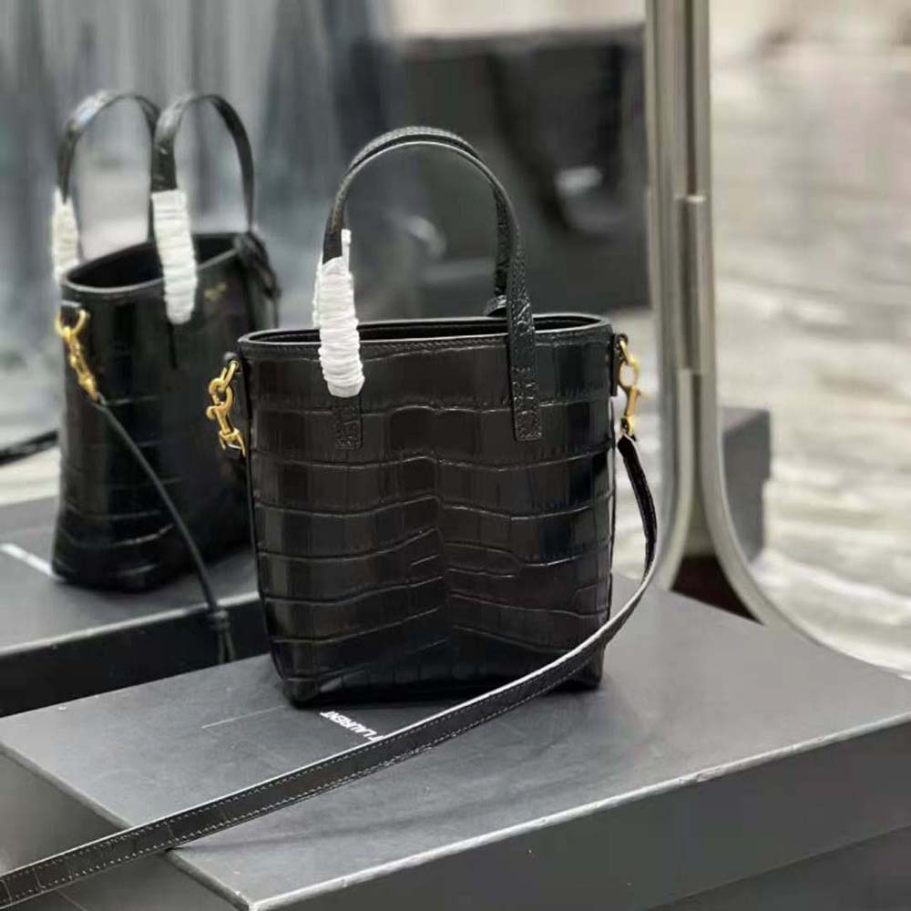 Saint Laurent Paris Mini Toy Croc Embossed Leather Bucket Bag