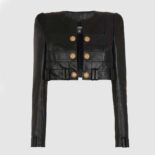 Balmain Women Short Soft Leather Jacket in Lambskin-Black