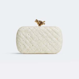 Bottega Veneta Women Knot Foulard Intreccio Leather Minaudiere-White