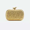 Bottega Veneta Women Knot Pressed Intreccio Laminated Leather Minaudiere-Gold