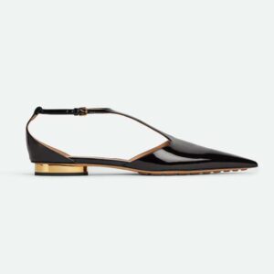 Bottega Veneta Women Rocket T-Bar Ballerina Flat Laminated Leather T-bar Ballerina-Black