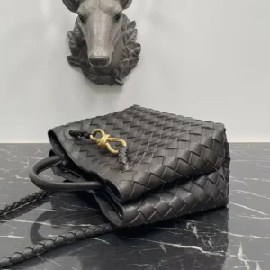 Bottega Veneta Women Small Andiamo Intrecciato Leather Top Handle Bag-Chocolate Brown