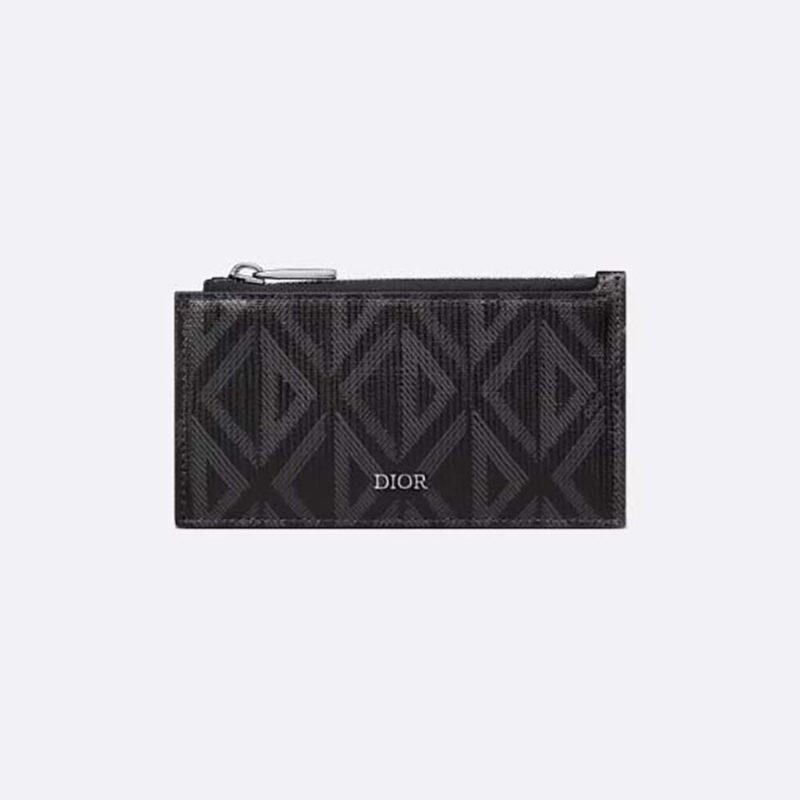 Dior Men Zipped Card Holder Black Dior Oblique Jacquard and Grained
