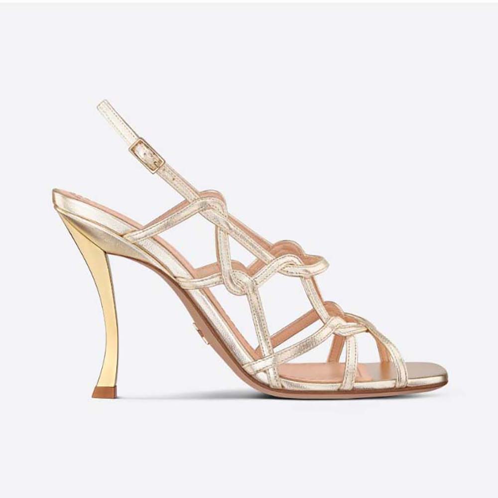 Dior Women DFame Heeled Sandal GoldTone Laminated Lambskin