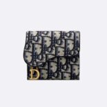 Dior Women Saddle Lotus Wallet Blue Dior Oblique Jacquard