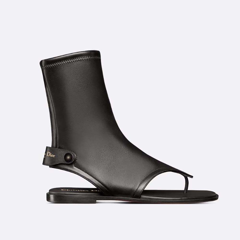 Dior Women Spirit Thong Sandal Black LeatherEffect Stretch Fabric