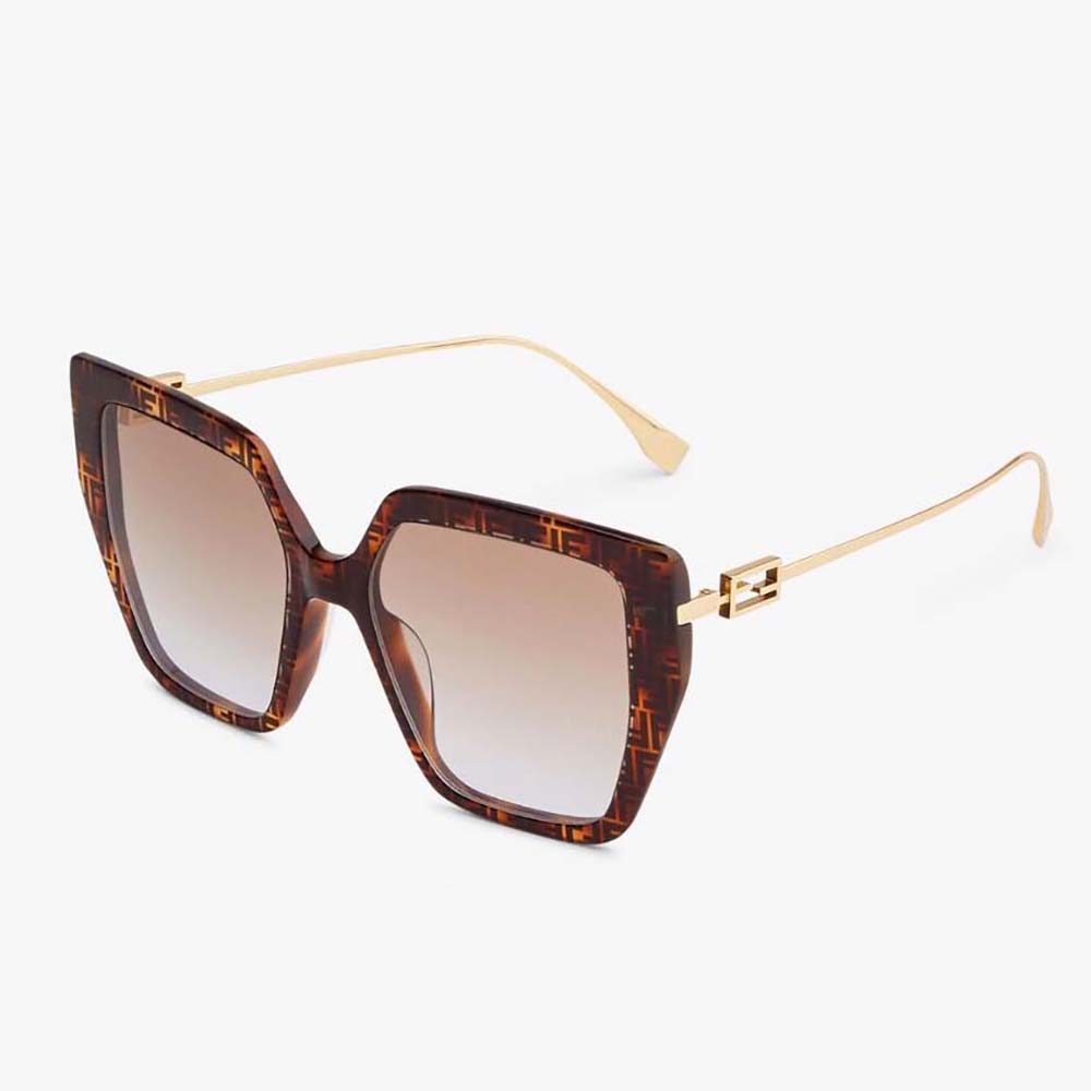 Fendi Unisex Baguette Ff Havana Acetate And Metal Sunglasses