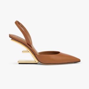 Fendi Women Fendi First Brown Leather High-Heeled Slingbacks