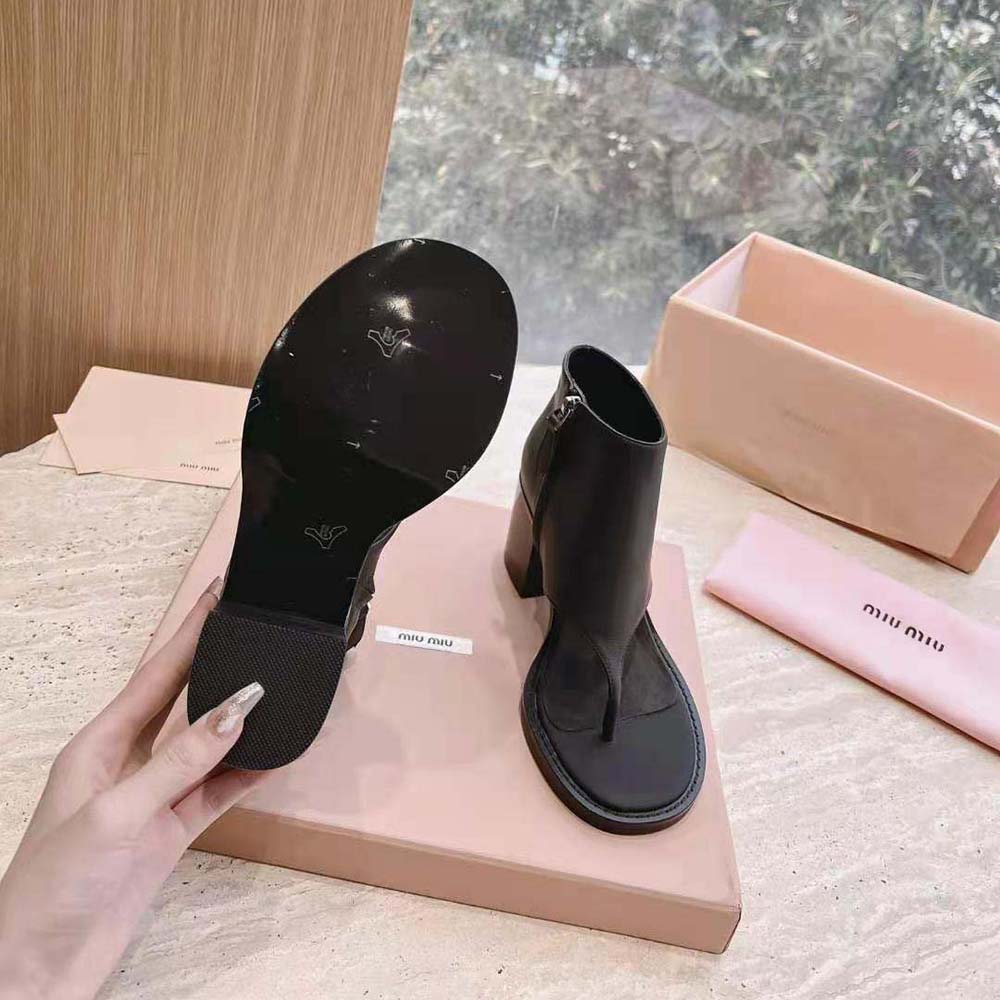 Miu Miu Women Leather Thong Booties-Black 10 Miu Miu Women Leather Thong Booties-Black - Image 10