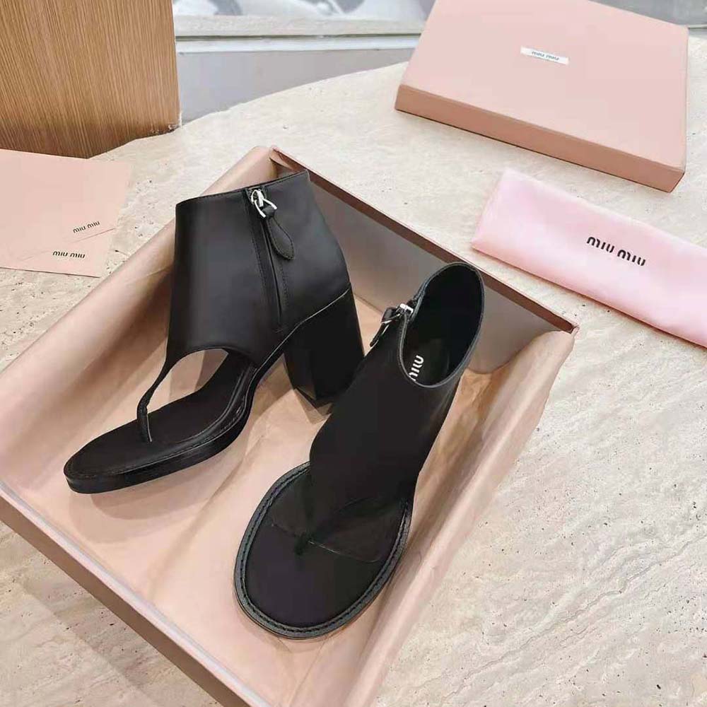Miu Miu Women Leather Thong Booties-Black 5 Miu Miu Women Leather Thong Booties-Black - Image 5
