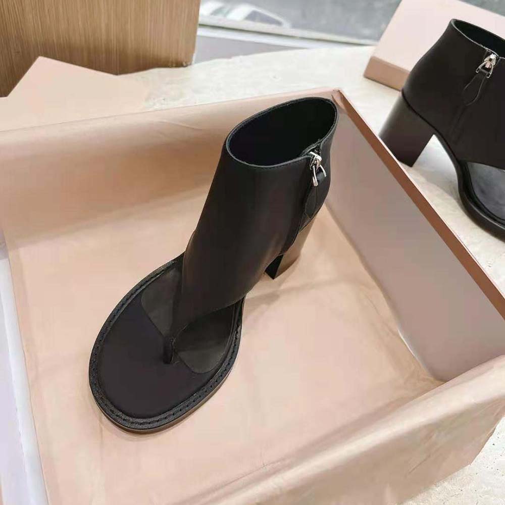 Miu Miu Women Leather Thong Booties-Black 7 Miu Miu Women Leather Thong Booties-Black - Image 7