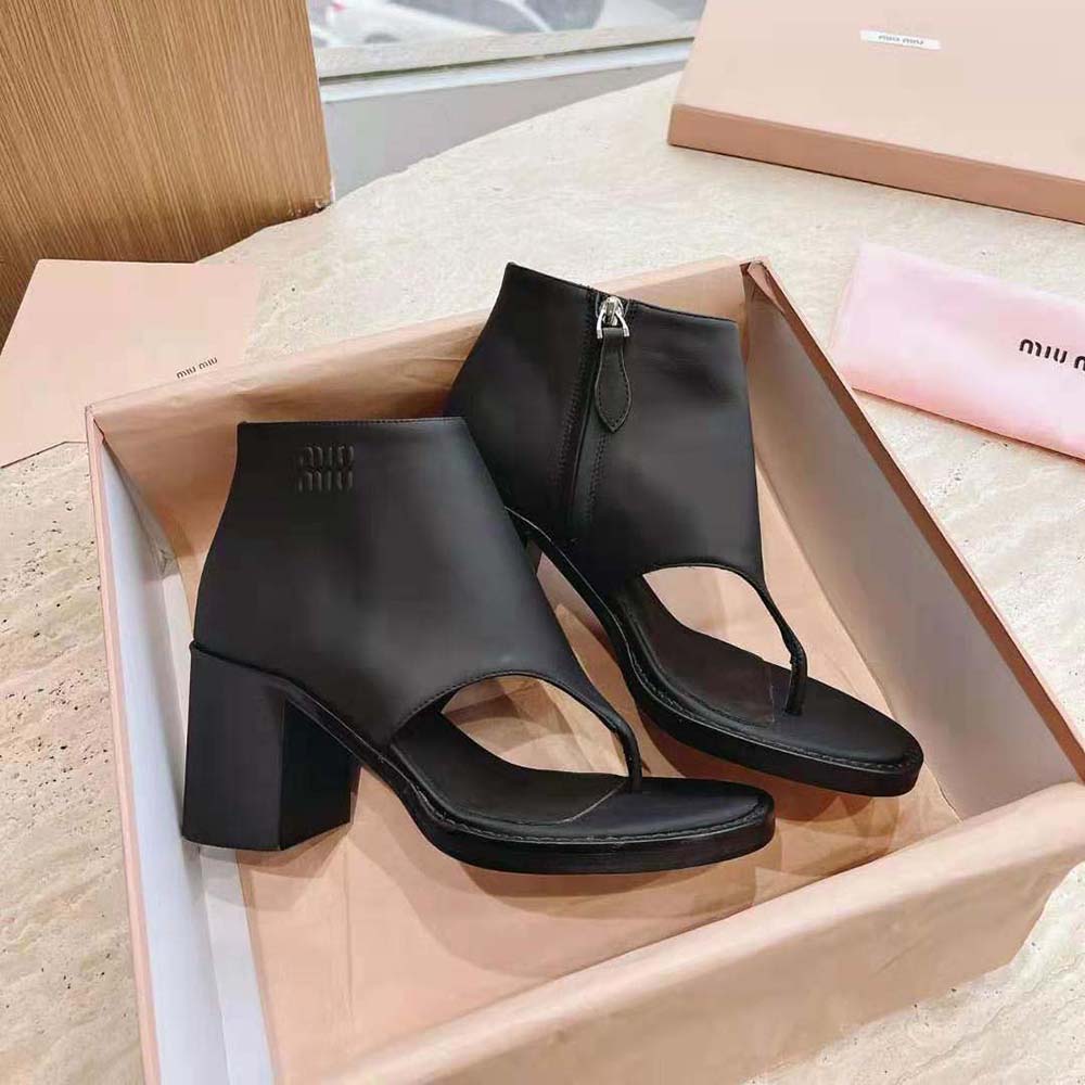 Miu Miu Women Leather Thong Booties-Black 6 Miu Miu Women Leather Thong Booties-Black - Image 6