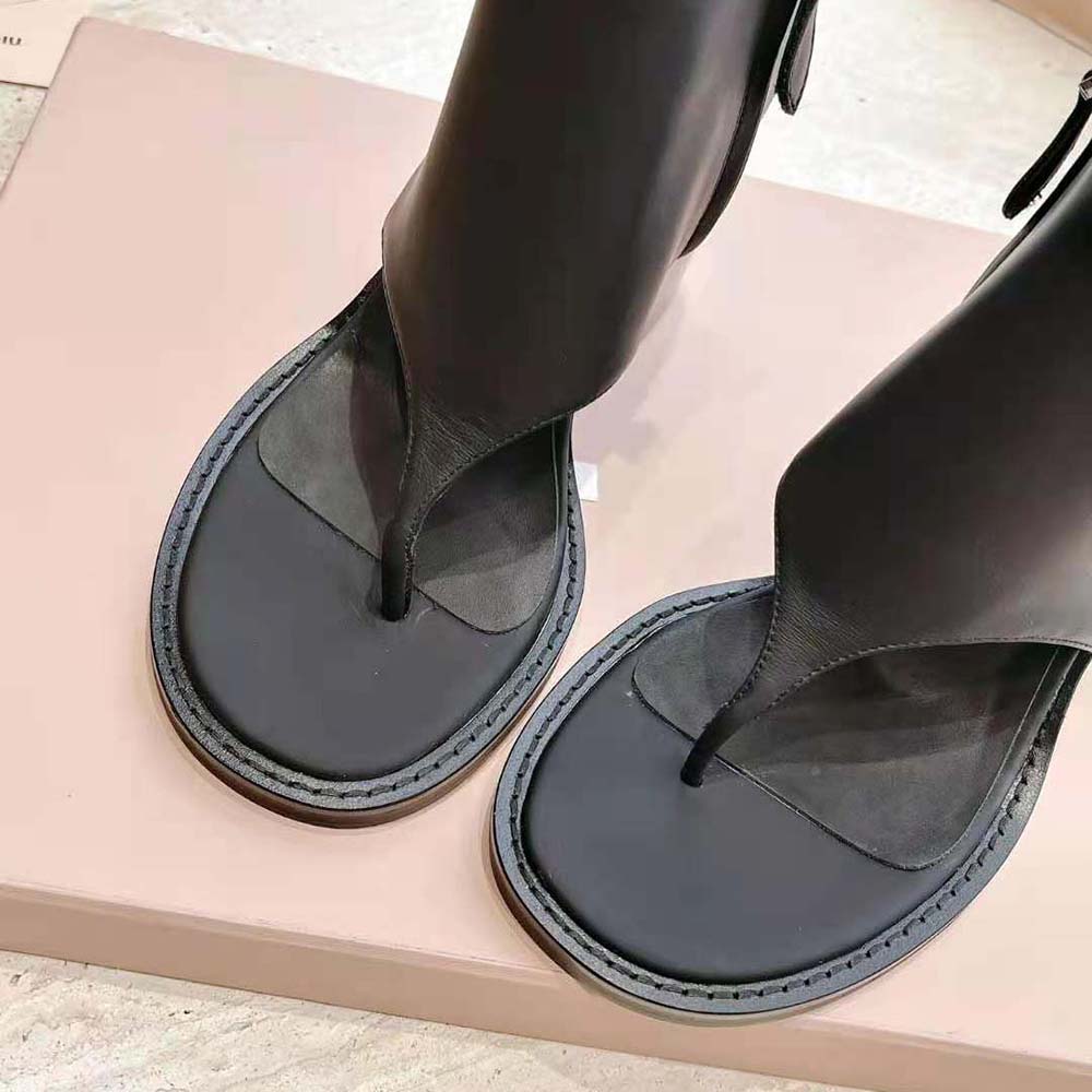 Miu Miu Women Leather Thong Booties-Black 8 Miu Miu Women Leather Thong Booties-Black - Image 8