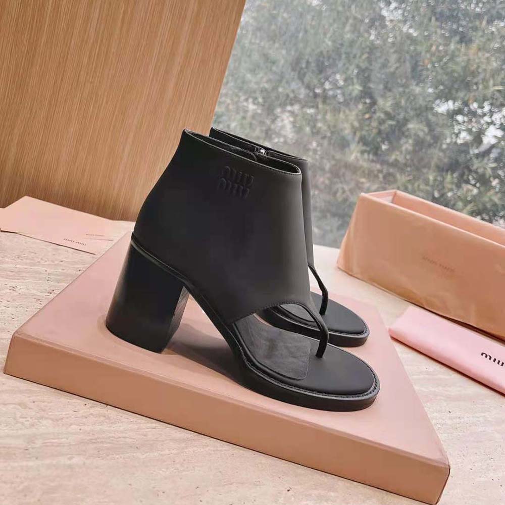 Miu Miu Women Leather Thong Booties-Black 4 Miu Miu Women Leather Thong Booties-Black - Image 4
