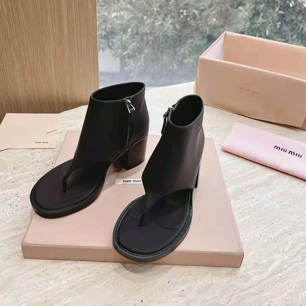 Miu Miu Women Leather Thong Booties-Black 3 Miu Miu Women Leather Thong Booties-Black - Image 3