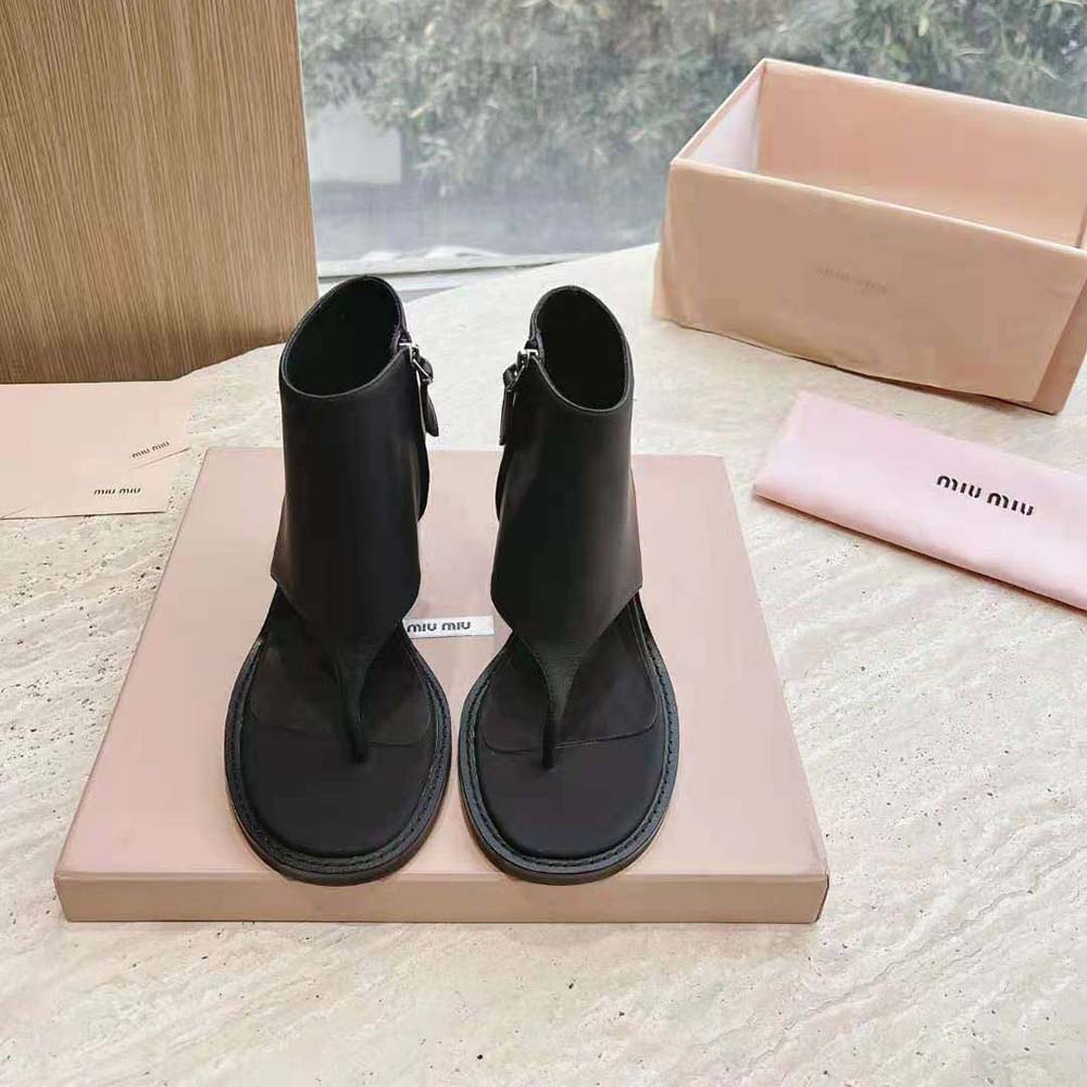 Miu Miu Women Leather Thong Booties-Black 2 Miu Miu Women Leather Thong Booties-Black - Image 2