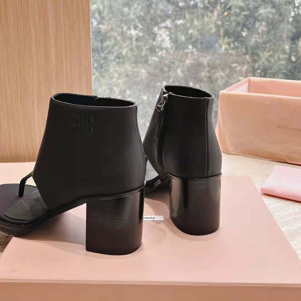Miu Miu Women Leather Thong Booties-Black 9 Miu Miu Women Leather Thong Booties-Black - Image 9