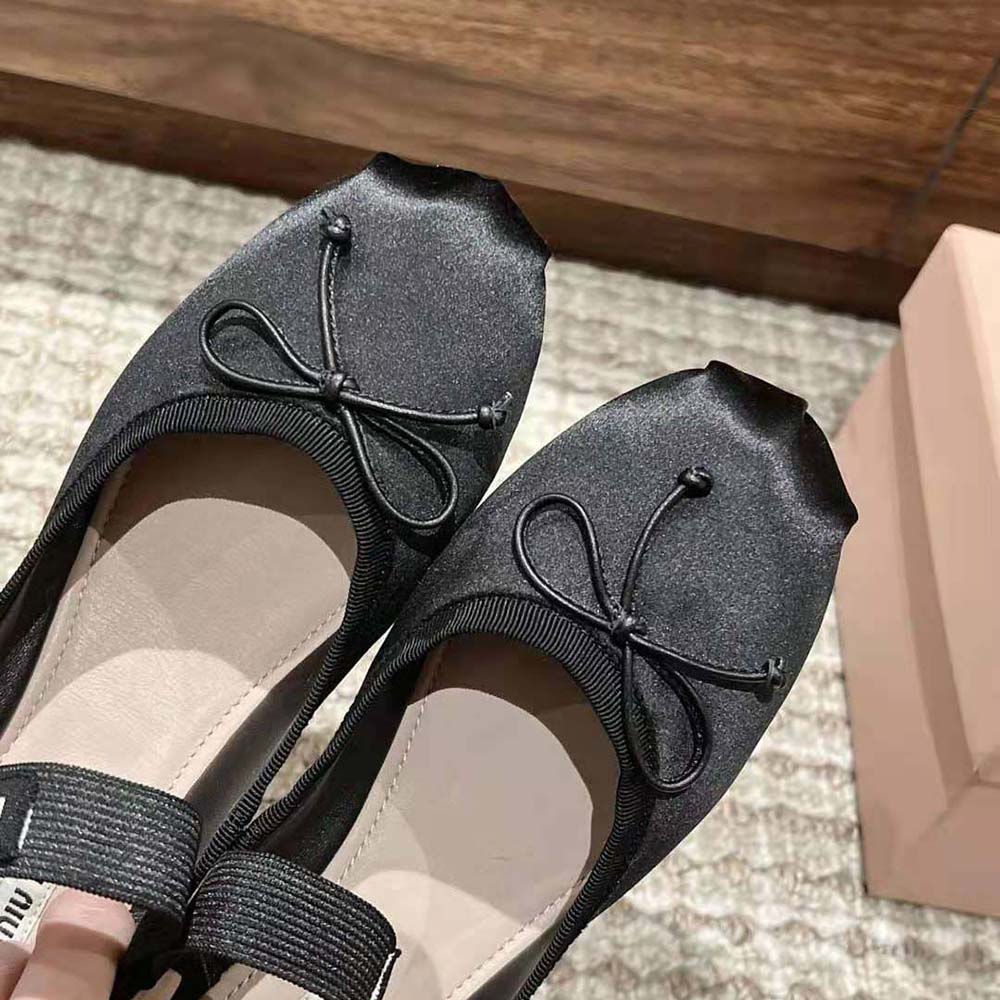 Miu Miu Women Satin Ballerinas with Knit Logo Label-Black 6 Miu Miu Women Satin Ballerinas with Knit Logo Label-Black - Image 6