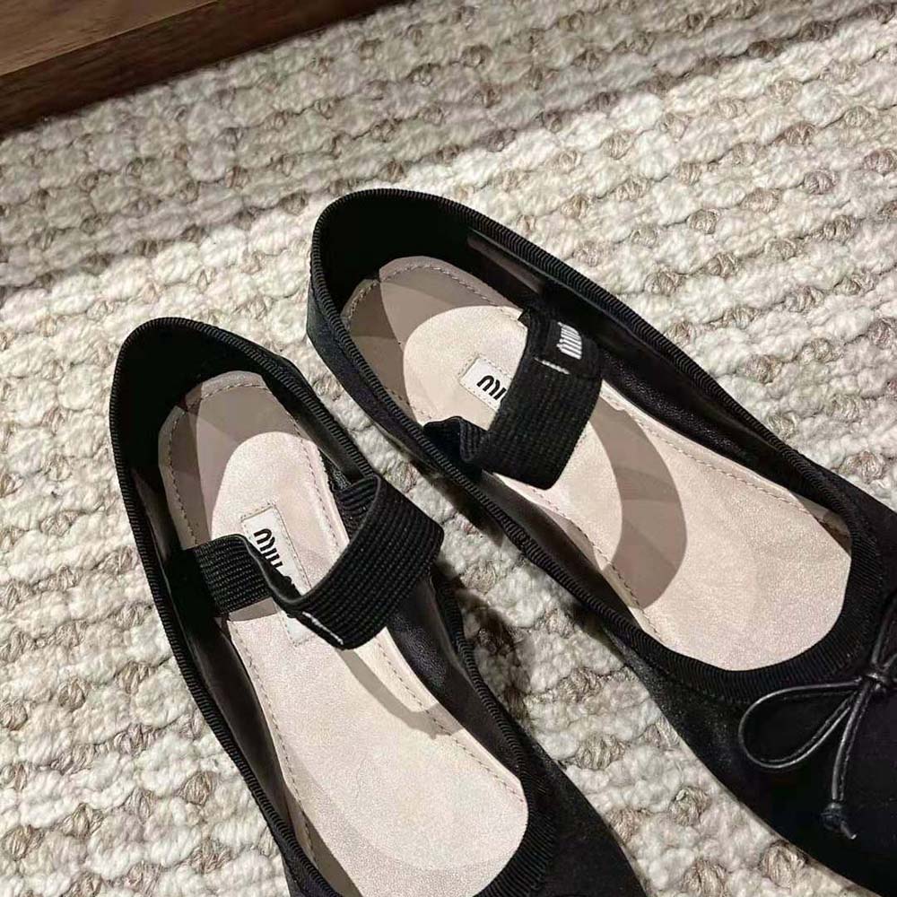 Miu Miu Women Satin Ballerinas with Knit Logo Label-Black 7 Miu Miu Women Satin Ballerinas with Knit Logo Label-Black - Image 7