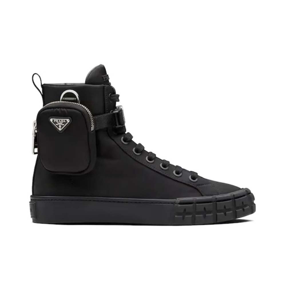 Prada Women Wheel Re-Nylon High-top Sneakers-Black