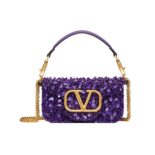 Valentino Women Garavani Locò Small Embellished Shoulder Bag-Purple