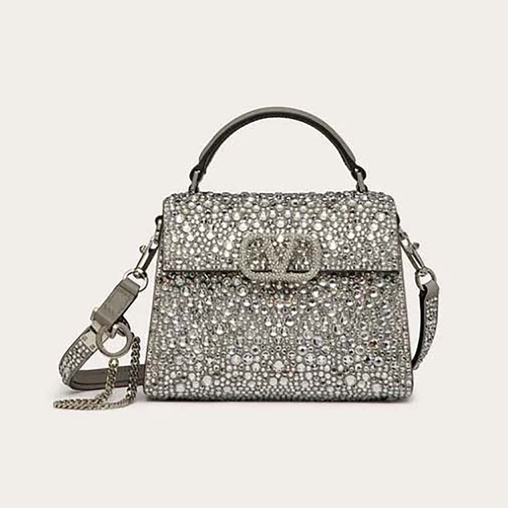 Valentino Women Vsling Mini Handbag with Sparkling Embroidery-Black