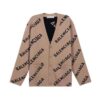Balenciaga Women Mini Allover Logo Cardigan in Beige and Black Cotton Knit