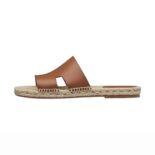 Hermes Unisex Catalya Espadrille in Calfskin with Rope Sole and "H" Cut-out-Brown