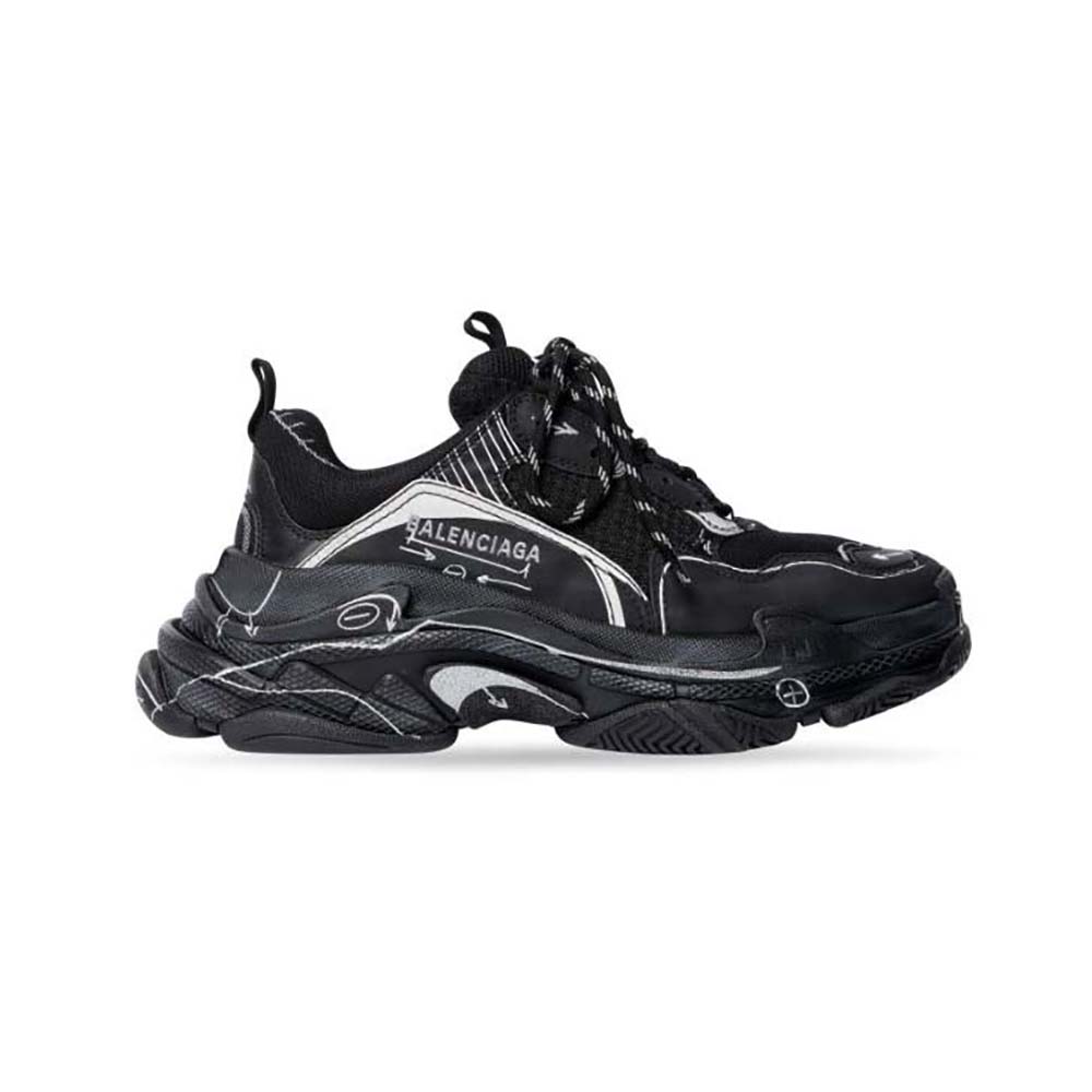 Balenciaga Unisex Triple S Sketch Sneaker in Black and White