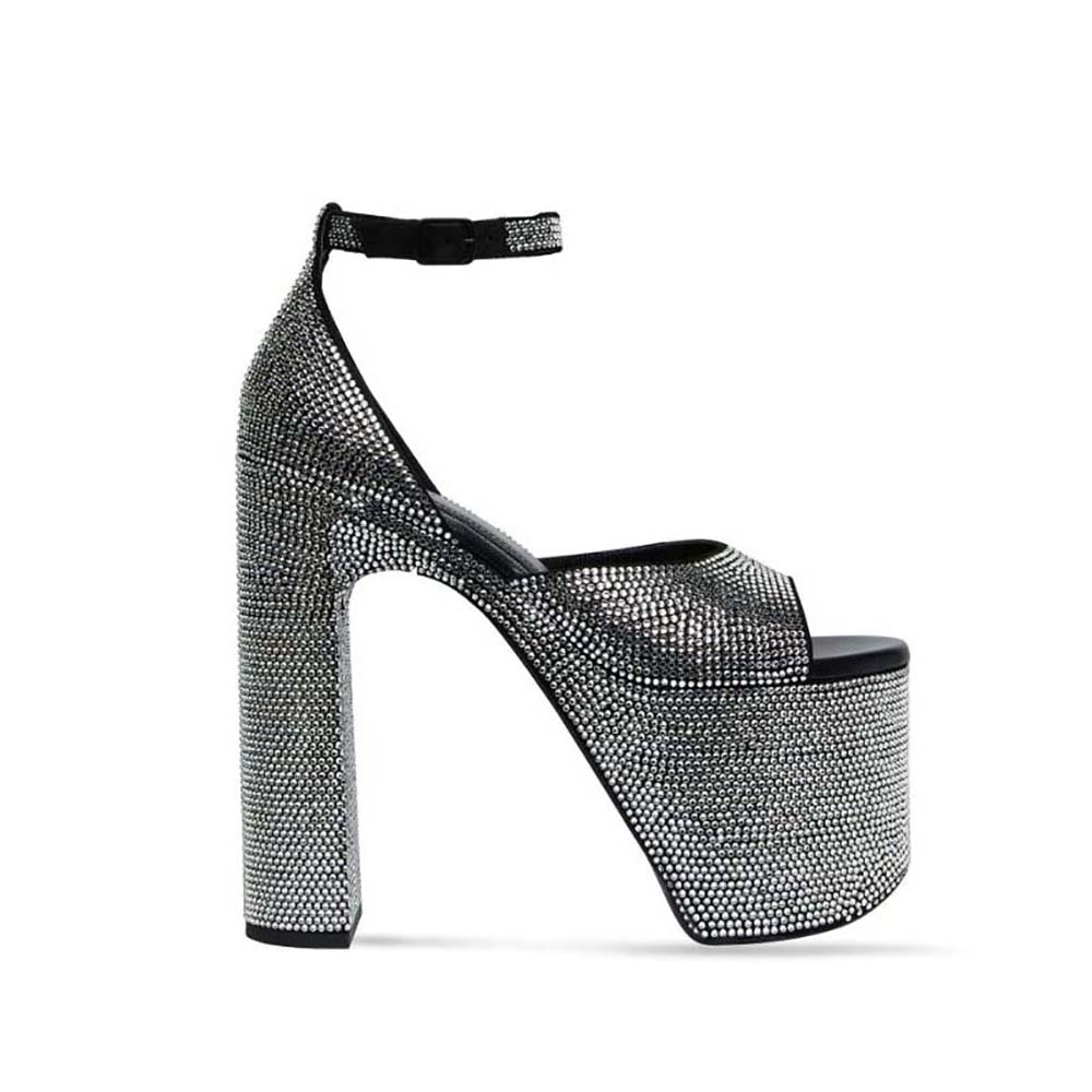 Balenciaga Women Camden 160mm Sandal with Rhinestones in Black 1 Balenciaga Women Camden 160mm Sandal with Rhinestones in Black