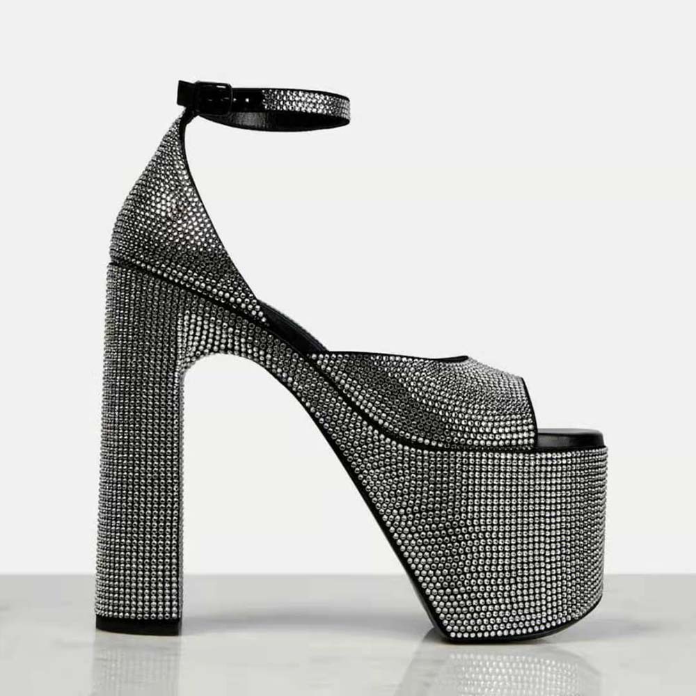 Balenciaga Women Camden 160mm Sandal with Rhinestones in Black 2 Balenciaga Women Camden 160mm Sandal with Rhinestones in Black - Image 2