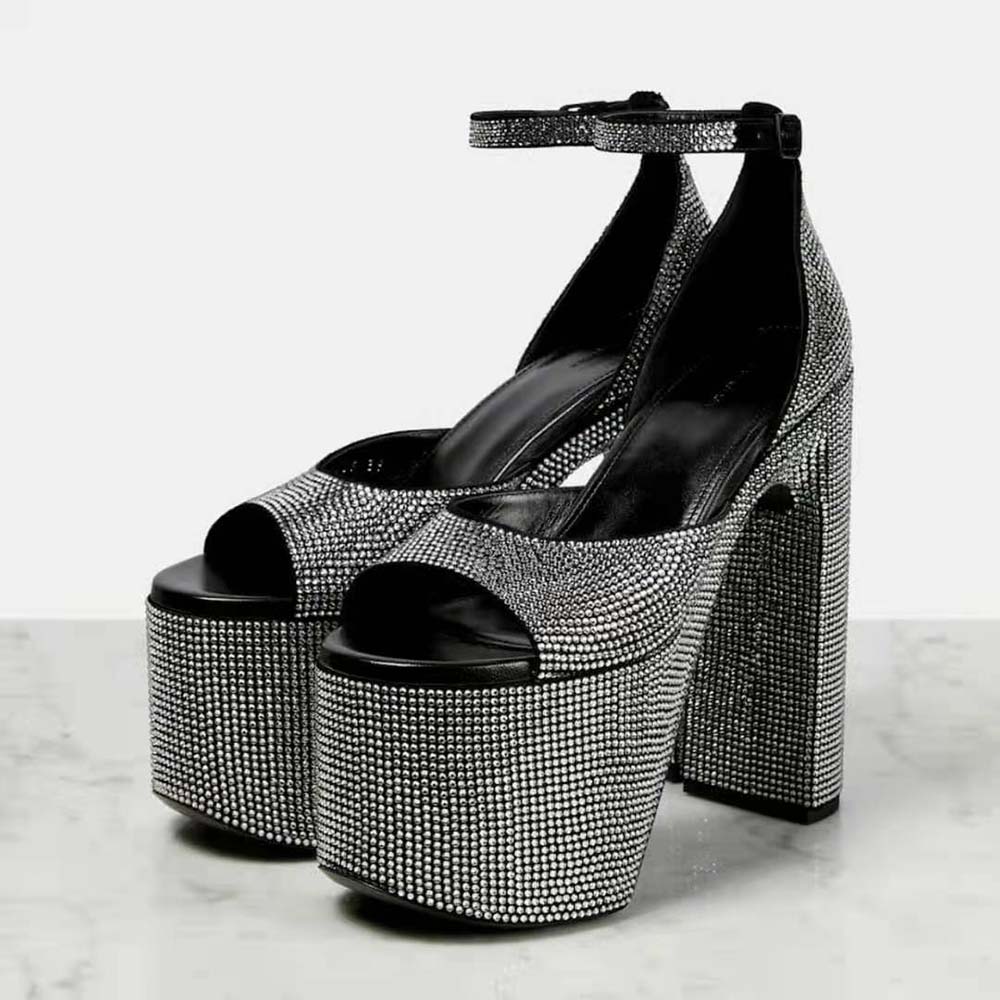 Balenciaga Women Camden 160mm Sandal with Rhinestones in Black 4 Balenciaga Women Camden 160mm Sandal with Rhinestones in Black - Image 4