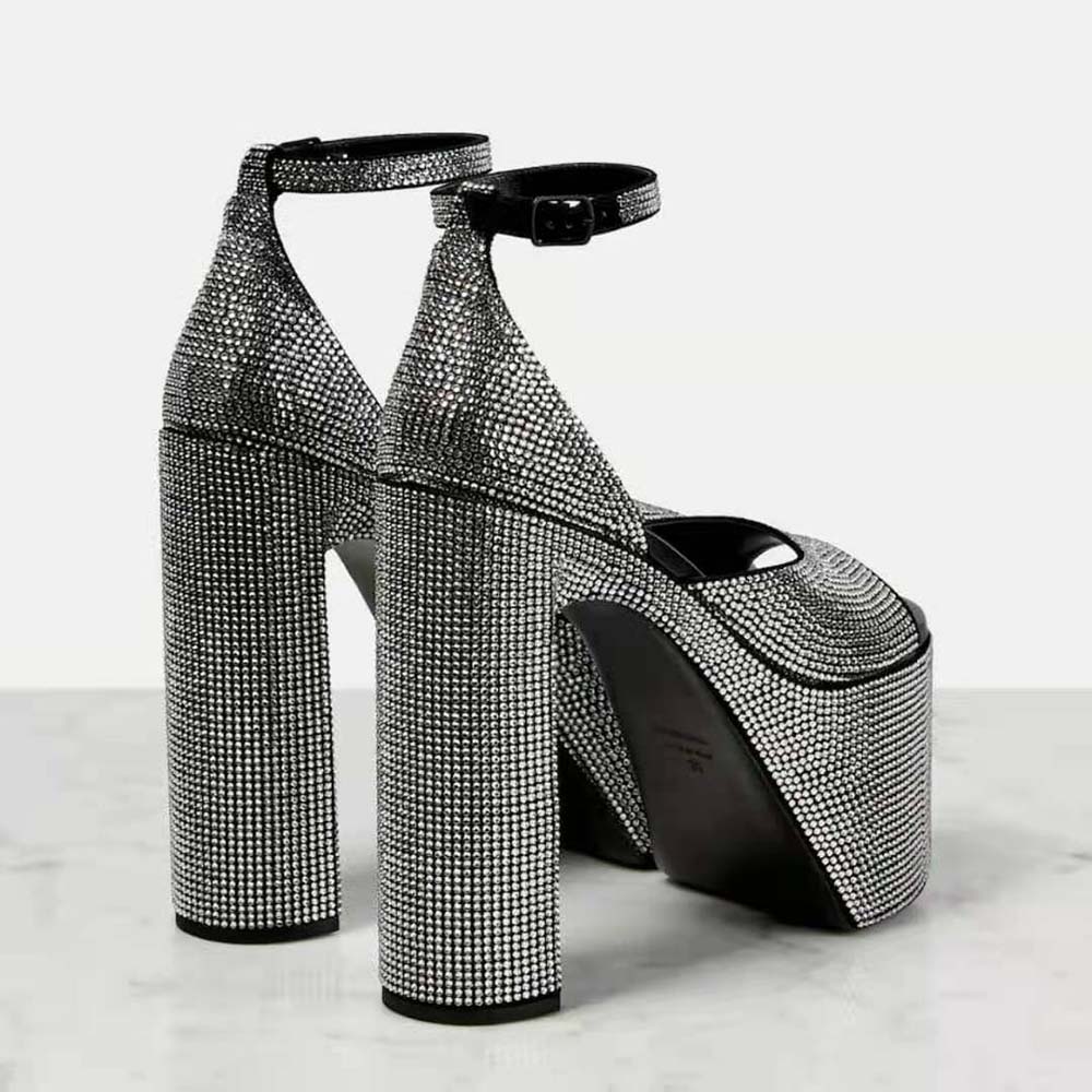 Balenciaga Women Camden 160mm Sandal with Rhinestones in Black 5 Balenciaga Women Camden 160mm Sandal with Rhinestones in Black - Image 5
