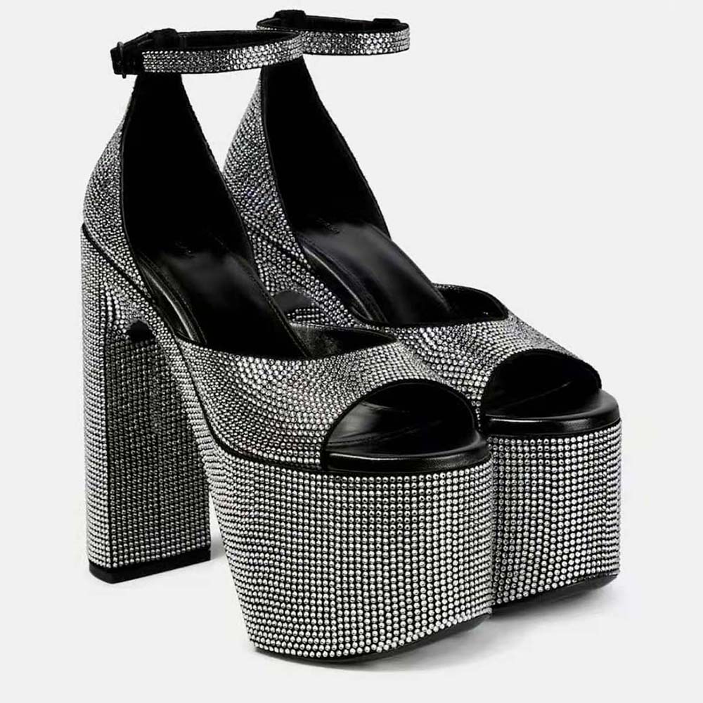 Balenciaga Women Camden 160mm Sandal with Rhinestones in Black 3 Balenciaga Women Camden 160mm Sandal with Rhinestones in Black - Image 3