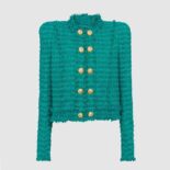 Balmain Women Fringed Tweed Jacket-Green