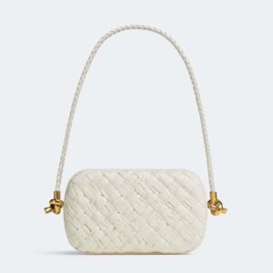 Bottega Veneta Women Knot On Strap Foulard Intreccio Leather Minaudiere with Strap-White