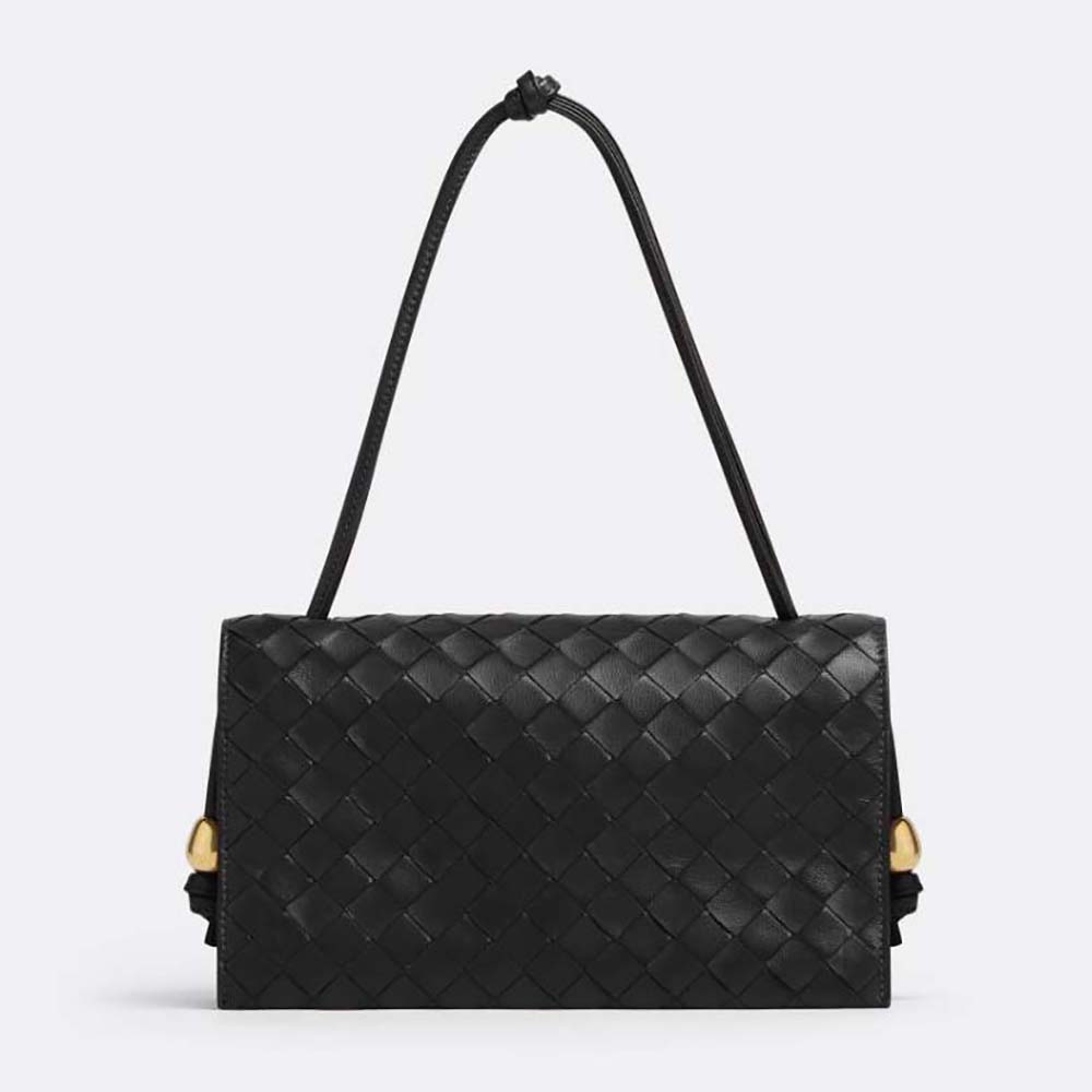 Bottega Veneta Women Black Shoulder Bag 'Hop Piccola' With Intreccio Motif In Leather For Women