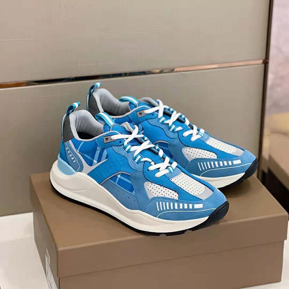 Burberry Men Leather Suede and Check Sneakers-Blue 6 Burberry Men Leather Suede and Check Sneakers-Blue - Image 6