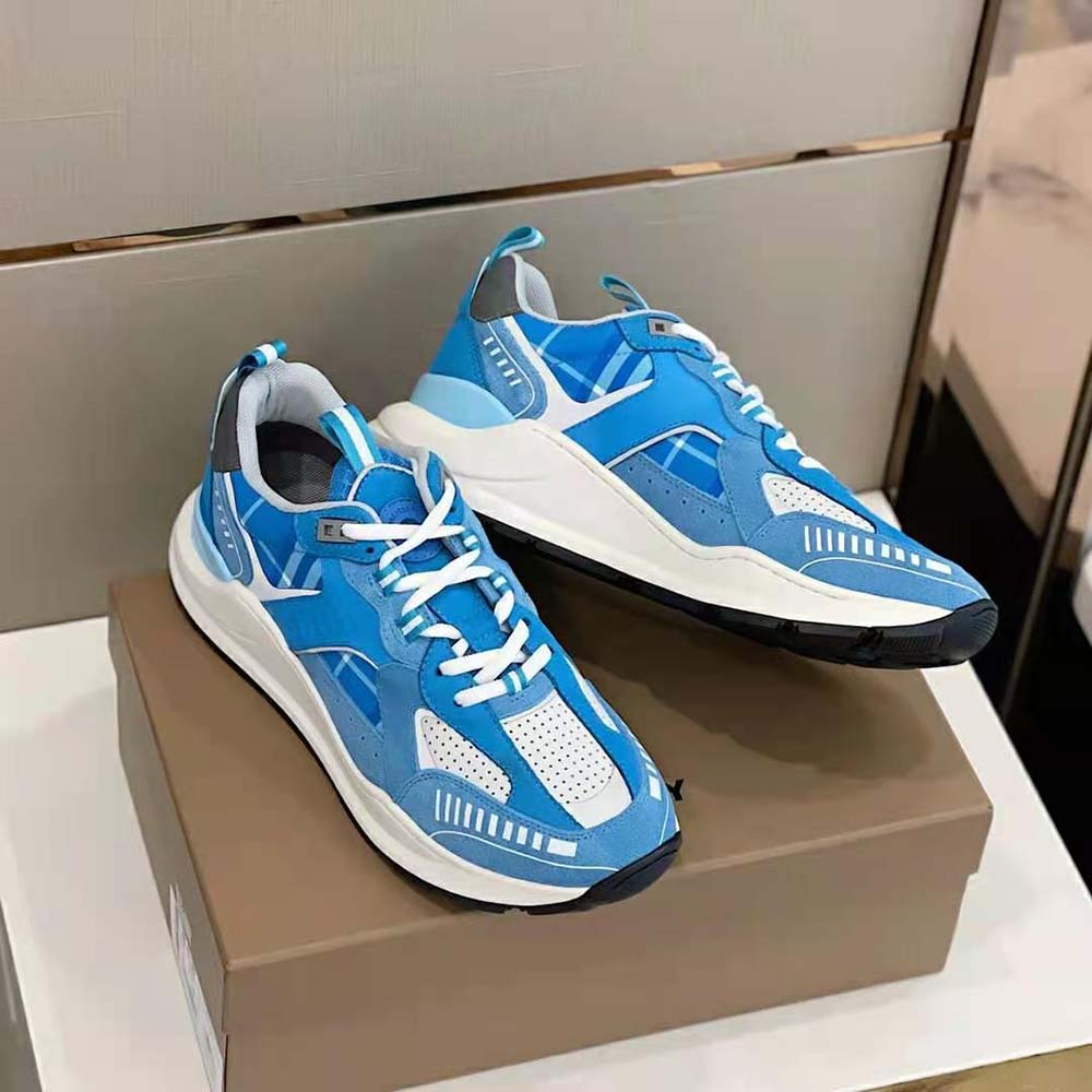 Burberry Men Leather Suede and Check Sneakers-Blue 7 Burberry Men Leather Suede and Check Sneakers-Blue - Image 7