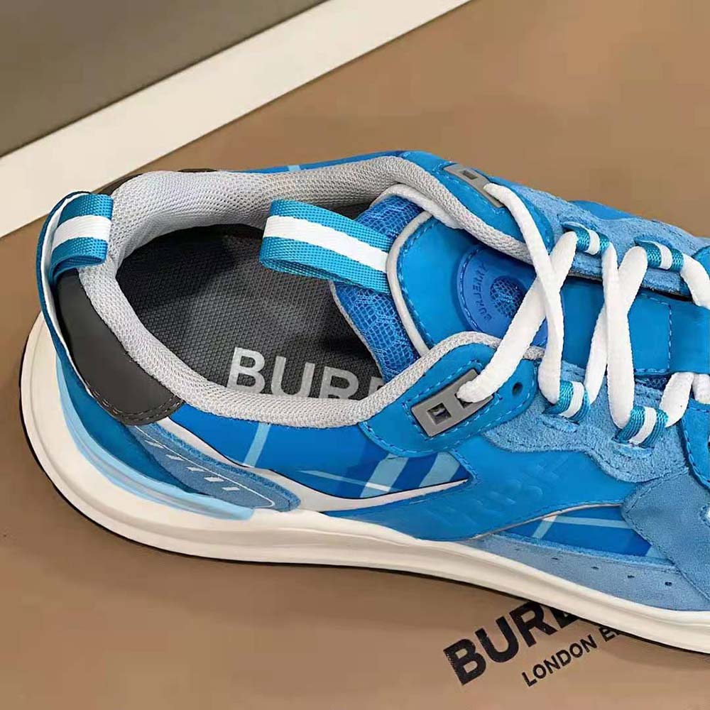 Burberry Men Leather Suede and Check Sneakers-Blue 8 Burberry Men Leather Suede and Check Sneakers-Blue - Image 8