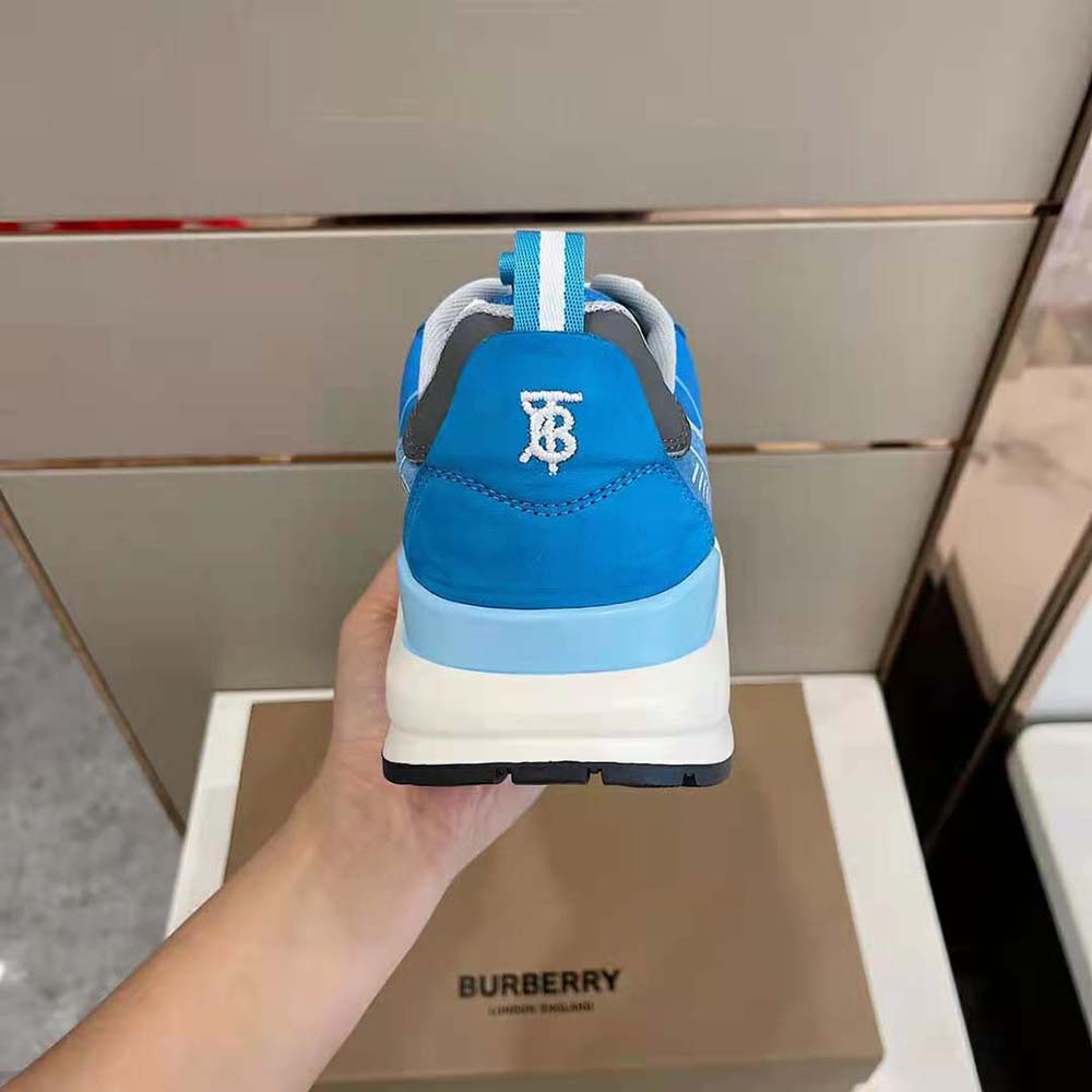 Burberry Men Leather Suede and Check Sneakers-Blue 9 Burberry Men Leather Suede and Check Sneakers-Blue - Image 9