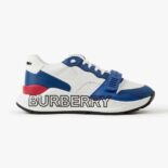 Burberry Men Logo Print Leather Sneakers-Blue