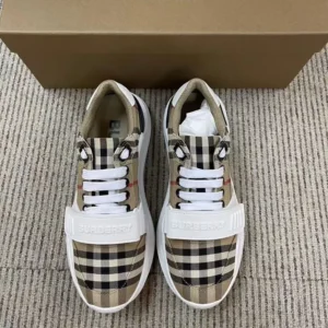Burberry Unisex Check Suede and Leather Sneakers-White