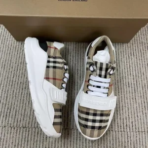 Burberry Unisex Check Suede and Leather Sneakers-White