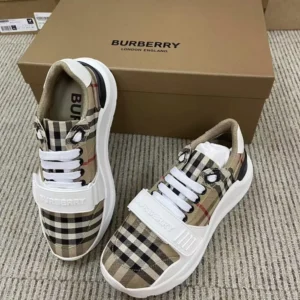 Burberry Unisex Check Suede and Leather Sneakers-White
